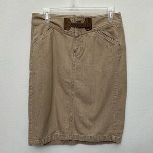 Lauren Ralph Lauren Tan Denim Midi Pencil Skirt With Brown Buckle Size 4